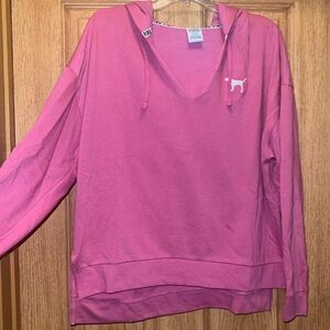 PINK V neck hoodie — size M. Oversized fit so could range M-XL